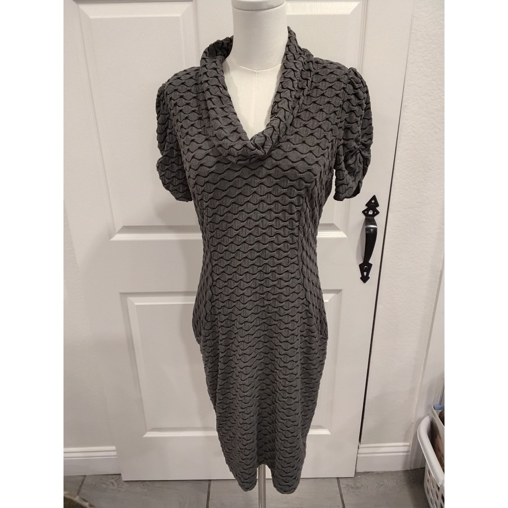 Evan Picone Women's Grey Textured Cowl Neck Short Sleeve Sheath Dress Size 8